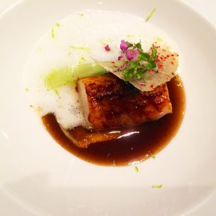 Black cod served with Malabar pepper sauce, pak choi and coconut foam