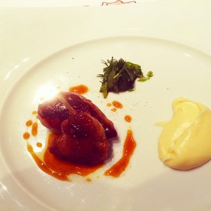 Free range quail stuffed with foie gras and mashed potatoes