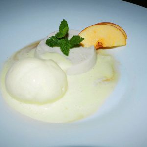 Coconut pudding with vanilla ice-cream