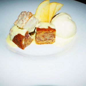 Fruit cake with ice-cream