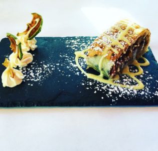 Apple strudel with creme anglaise
