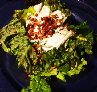 Salad with basil peppercorn dressing and sesame vinegarette