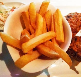 Fried chicken, steak fries and coleslaw