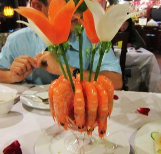 Fresh prawns as one of the many starters for dinner