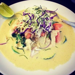 Noodles in green curry at Thai Plate