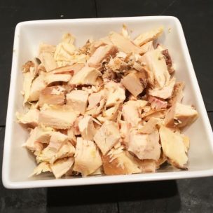 Cooked chicken cut into small pieces for the topping