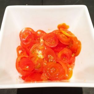 Sliced cherry tomatoes for the topping